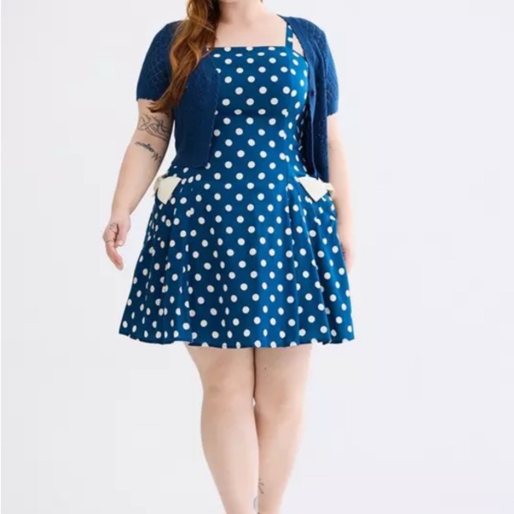 torrid NWOT Retro Chic Blue Polka Dot Fit & Flare Mini Dress